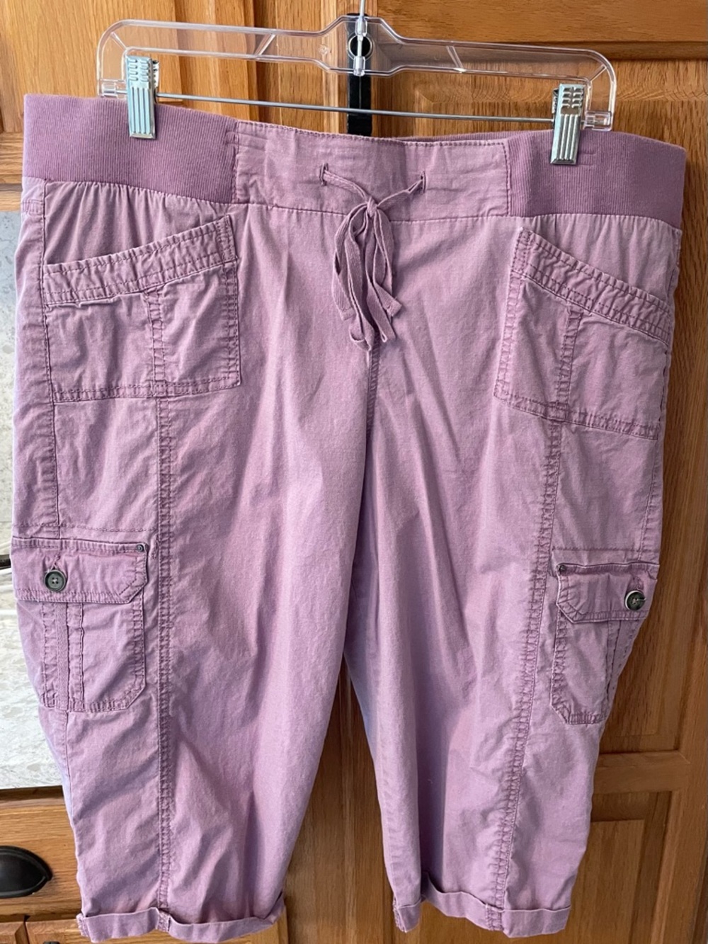 Lilac Cargo Capri Pants with Drawstring Waist